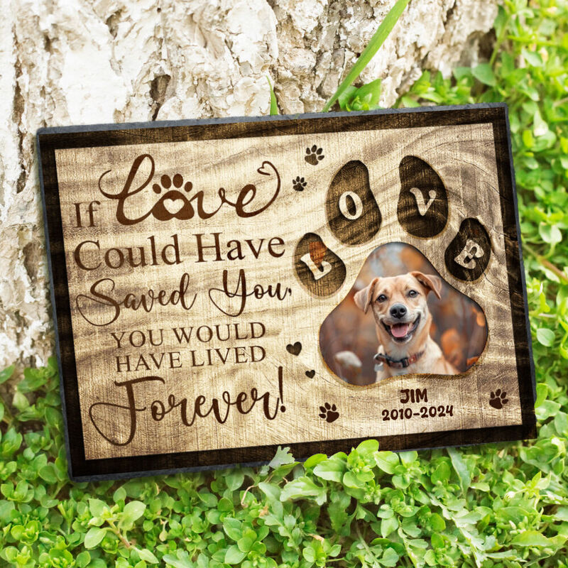 Personalized Memorial Stone Pet Gravestone with Paw Print Photo Frame for Pet Owners