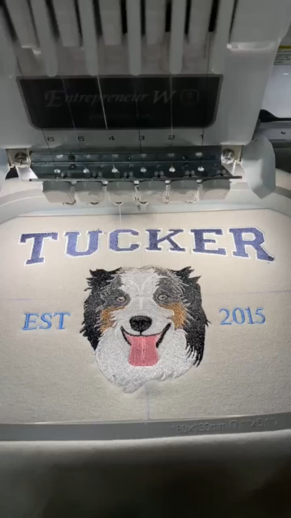 Personalized Sweatshirt with "TUCKER" Pet Portrait Embroidery