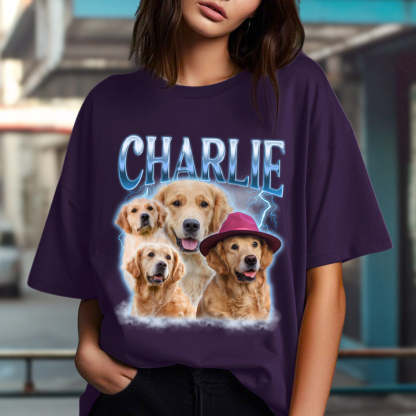 Custom Pet Face Printing Vintage Hip Hop T-shirt Sweatshirt Hoodie-Artloverhouse
