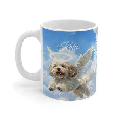 Custom Pet Mug Angel Wings and Halo Using Pet Photo Name Personalized Pet Memorial Gift Coffee Cup