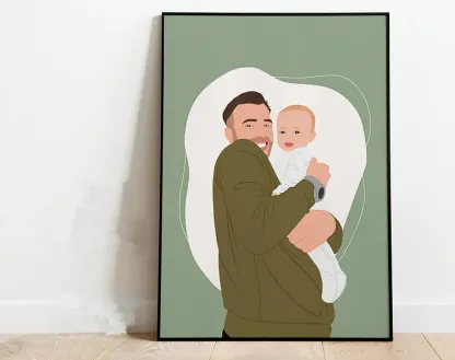 Custom Family Photo Wall Art, Personalized Dad Portrait Print, Fathers Day Gift