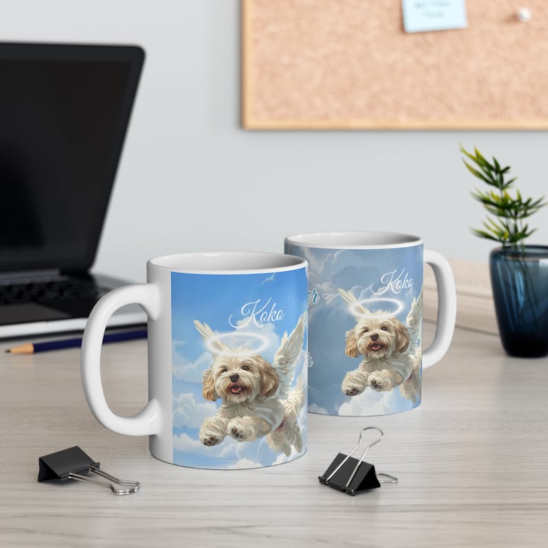 Custom Pet Mug Angel Wings and Halo Using Pet Photo Name Personalized Pet Memorial Gift Coffee Cup