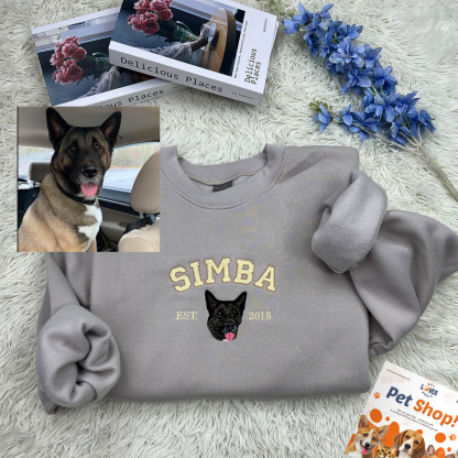 Personalized Sweatshirt with "SIMBA" Pet Portrait Embroidery