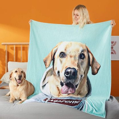 Custom Pet Print Fleece Sherpa Blanket Upload Multiple Pets
