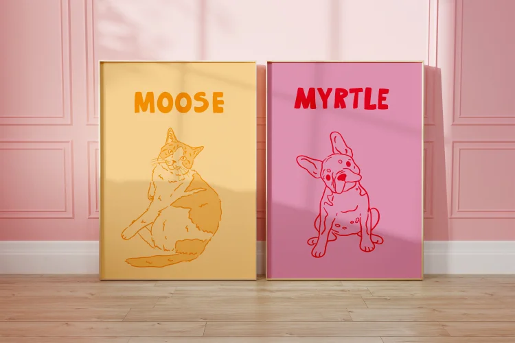 Custom Pet Portrait Art Print Canvas Personalized Dog Wall Art