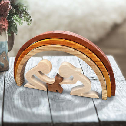 I'll Meet You At The Rainbow Bridge - Wooden Pet Carvings, Wood Sculpture Table Ornaments, Gift For Pet Owners, Pet Lovers-Artloverhouse