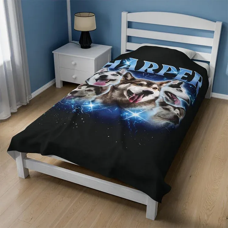 Custom Bootleg Blanket, Vintage Christmas Personalized Dog Retro 90's Xmas Blanket