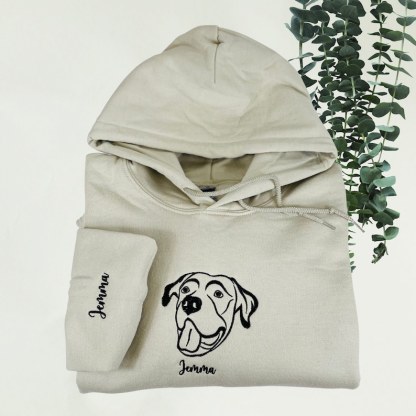 Custom Dog Embroidered Hoodie, Outline Pet Portrait Embroidered Hoodie Sweatshirt-Artloverhouse