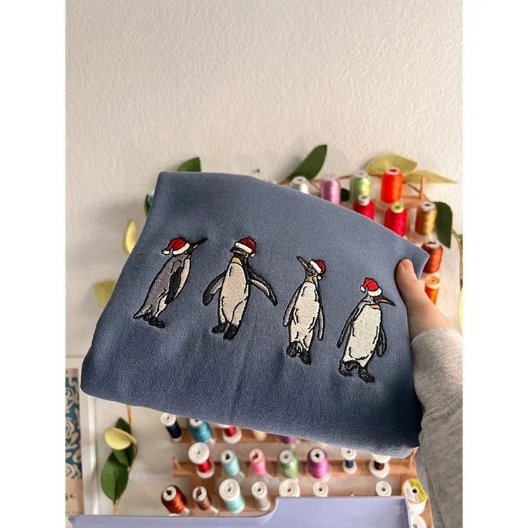 Christmas Penguin Sweatshirt Penguin Embroidered Sweatshirt Hoodie