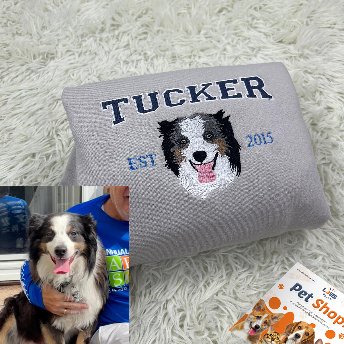 Personalized Sweatshirt with "TUCKER" Pet Portrait Embroidery