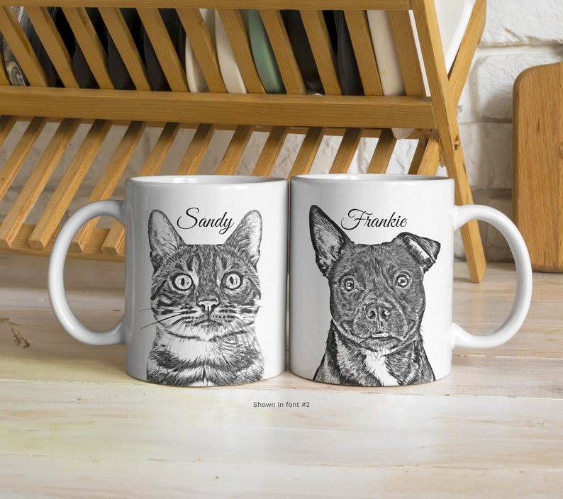 Pet Portrait Custom Sketch Mug from Photo, Personalized Birthday Gift for Cat Dog Mom Dad Owner, In Memory of Dog Loss, Pet Illustration Mug-Artloverhouse