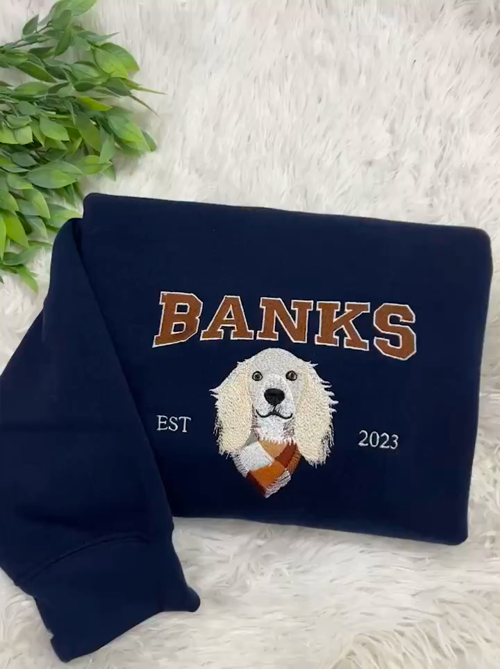 Custom Embroidered Sweatshirt with "Banks" Pet Portrait