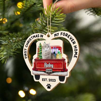 Custom Photo In My Forever Home, Personalized Wooden Cutout Ornament