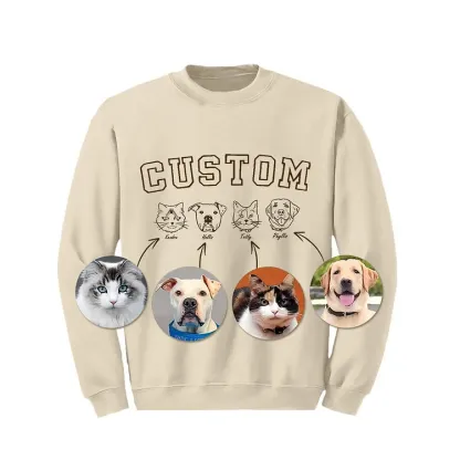 Personalized Pet Face Embroidered Sweatshirt Hoodie T-shirt With Custom Text
