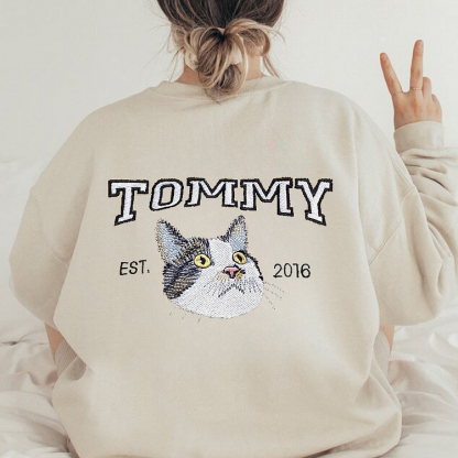 Personalized Embroidered Sweatshirt with Pets Name on Back of Sweatshirt
