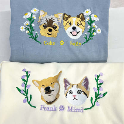 Custom Embroidered Hoodie/Sweatshirt With Pet Portrait  Flower