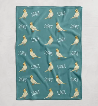 Custom Name Bird Blanket, Personalized Parrot Blanket, Animal Themed Gifts