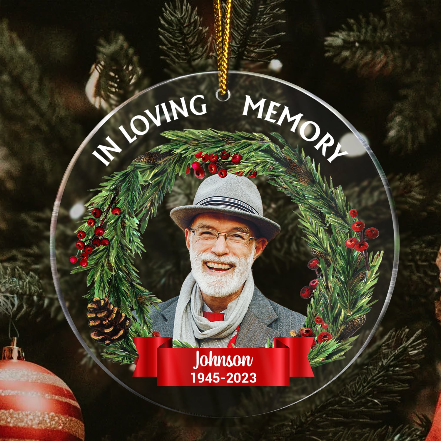 Custom Photo In Loving Memory - Christmas, Memorial Gift, Personalized Circle Acrylic Ornament