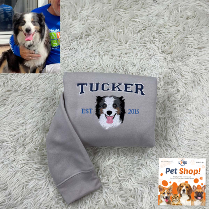 Personalized Sweatshirt with "TUCKER" Pet Portrait Embroidery
