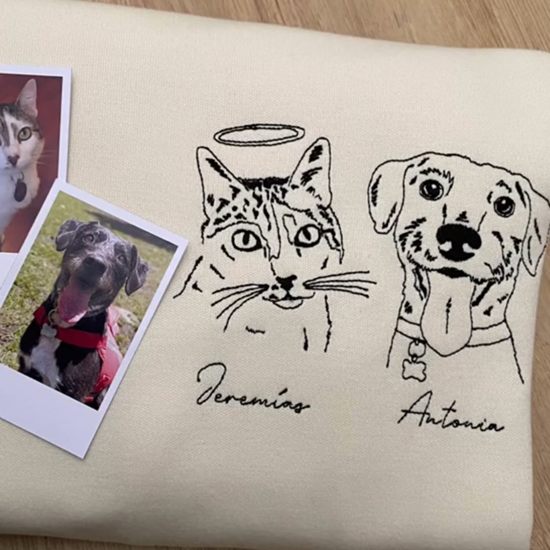 Custom Pet Portrait Sweatshirt - Artistic Outline Embroidery