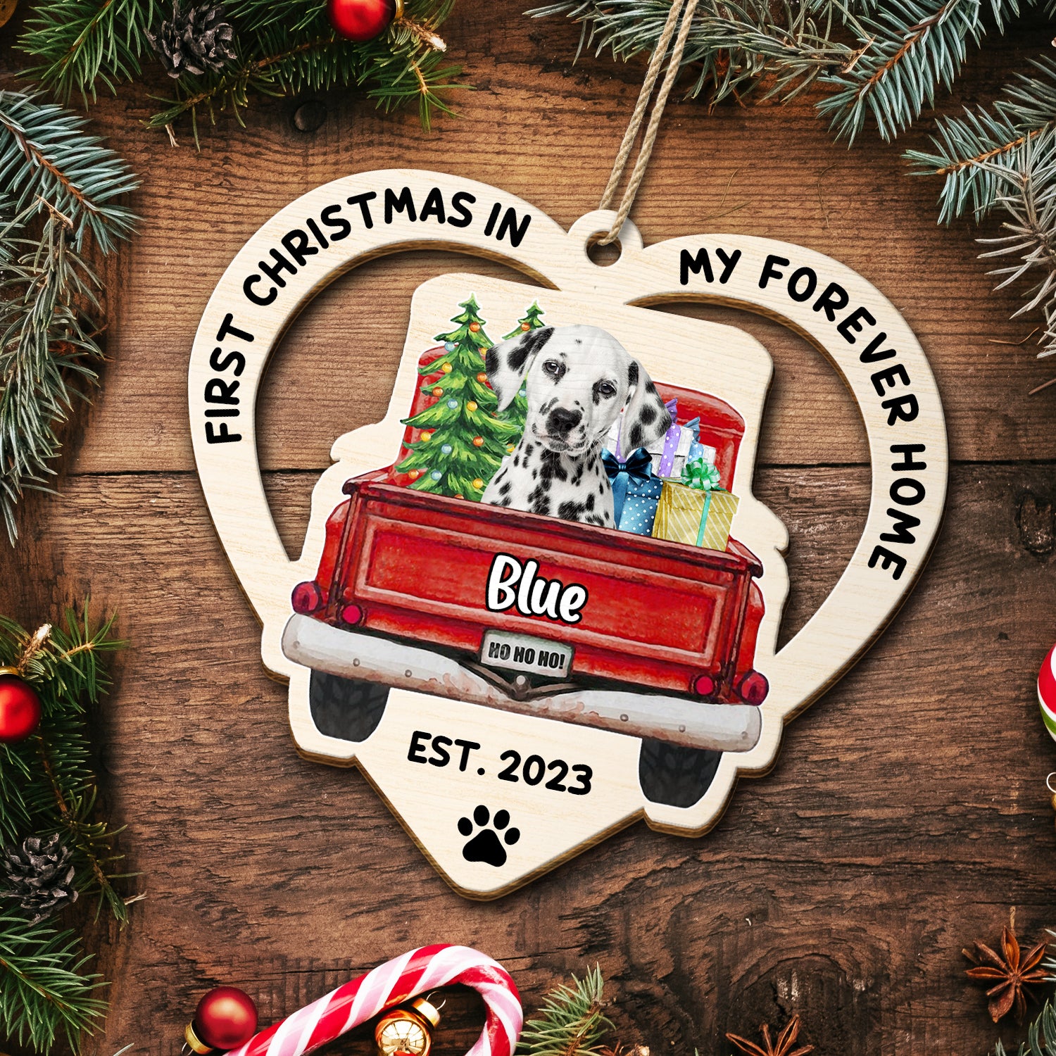 Custom Photo In My Forever Home, Personalized Wooden Cutout Ornament