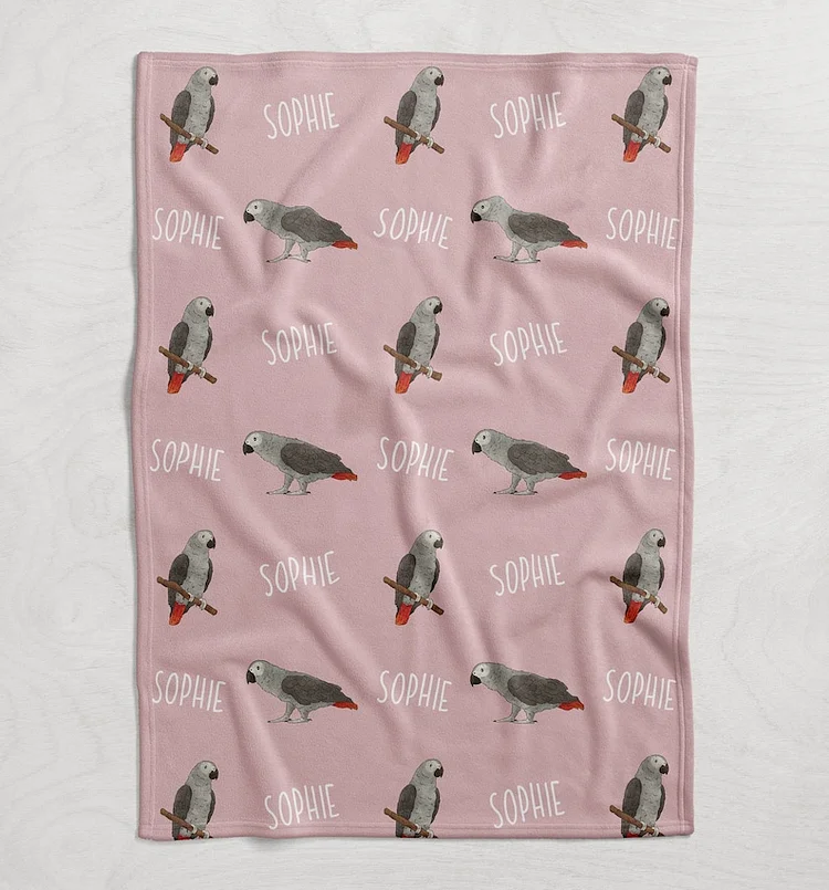 Custom Name Bird Blanket, Personalized Parrot Blanket, Animal Themed Gifts
