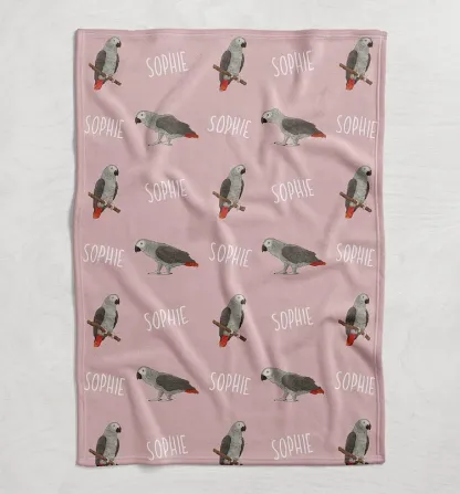 Custom Name Bird Blanket, Personalized Parrot Blanket, Animal Themed Gifts
