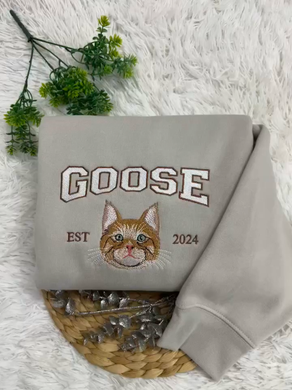 Custom Embroidered Sweatshirt with "Goose" Pet Portrait
