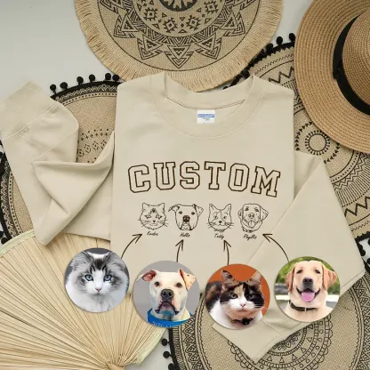 Personalized Pet Face Embroidered Sweatshirt Hoodie T-shirt With Custom Text
