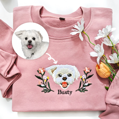 Custom Embroidered Hoodie/Sweatshirt With Pet Portrait  Flower
