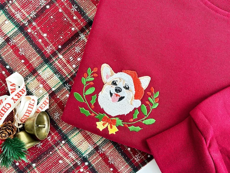 Custom Dog Face Embroidered Shirt, Personalized Pet Embroidered Hoodie Sweatshirt Christmas