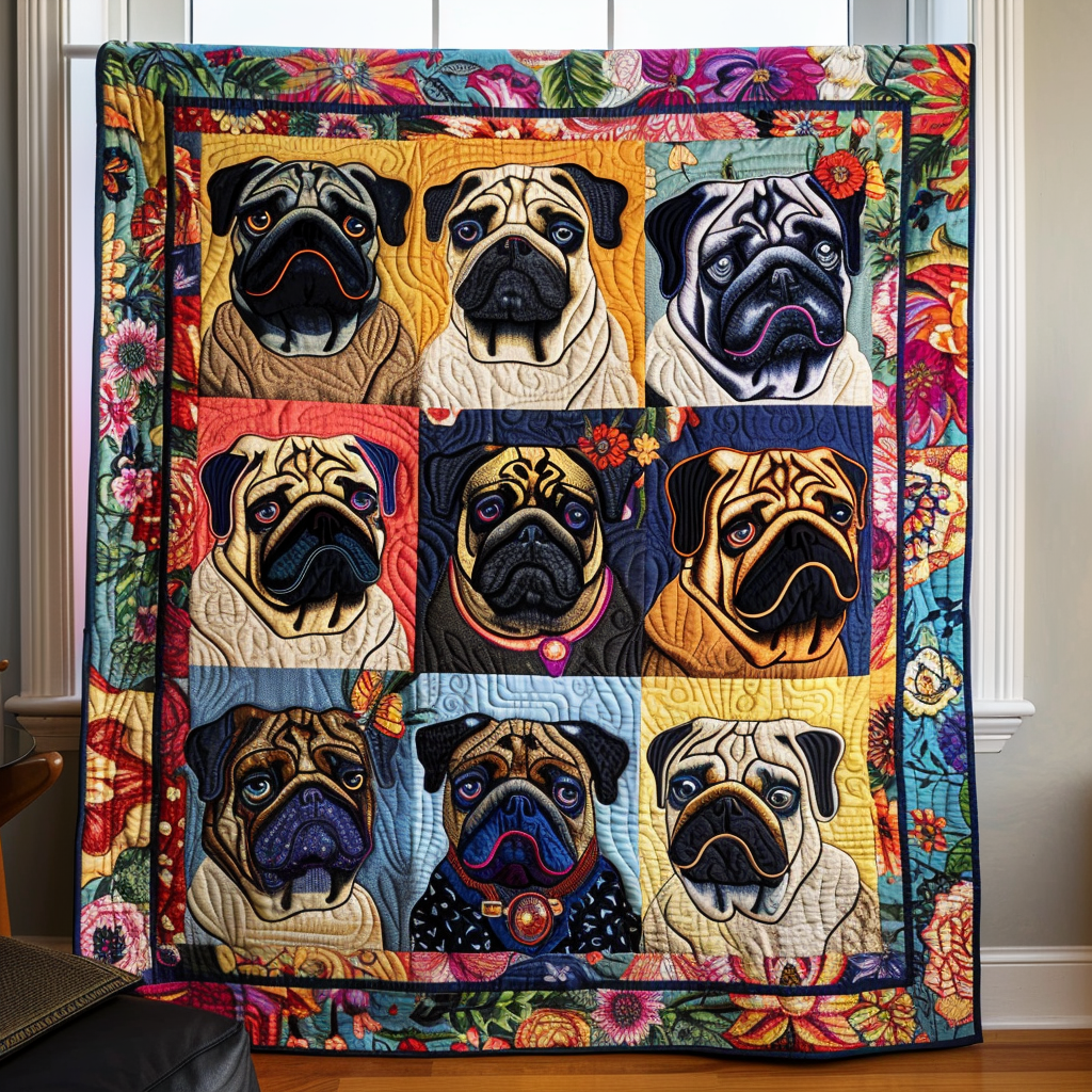 Adorable Baby Pugs Quilted Blanket