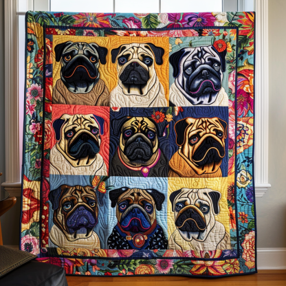 Adorable Baby Pugs Quilted Blanket