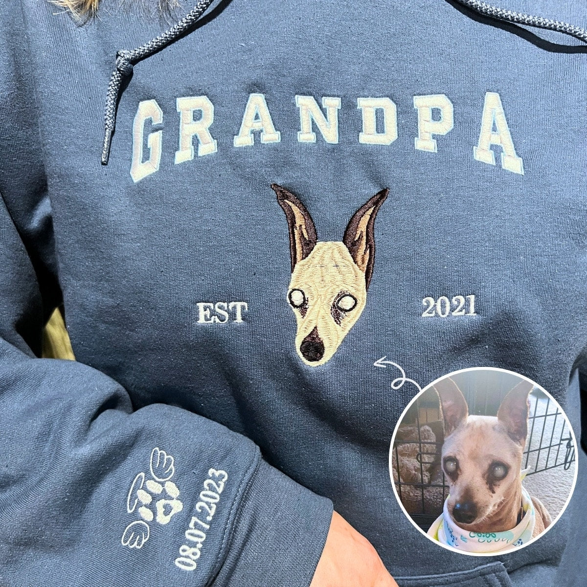 Custom Embroidered Sweatshirt With Pet Portrait