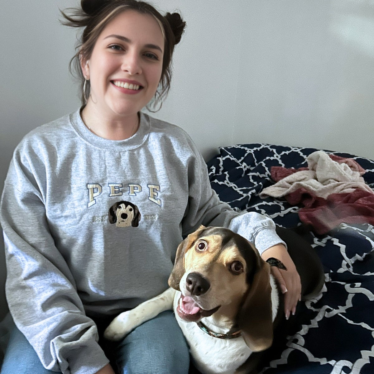 Custom Embroidered Sweatshirt With Pet Portrait