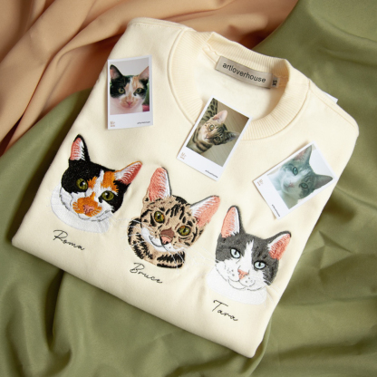 Custom Pet Color Embroidered Sweatshirt T-Shirt - Multiple Pet Portraits Available