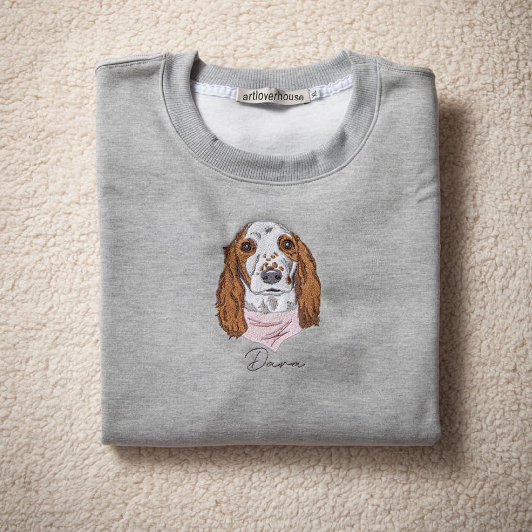Custom Pet Color Embroidered Sweatshirt T-Shirt - Multiple Pet Portraits Available
