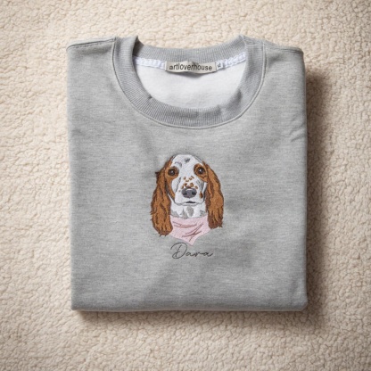 Custom Pet Color Embroidered Sweatshirt T-Shirt - Multiple Pet Portraits Available