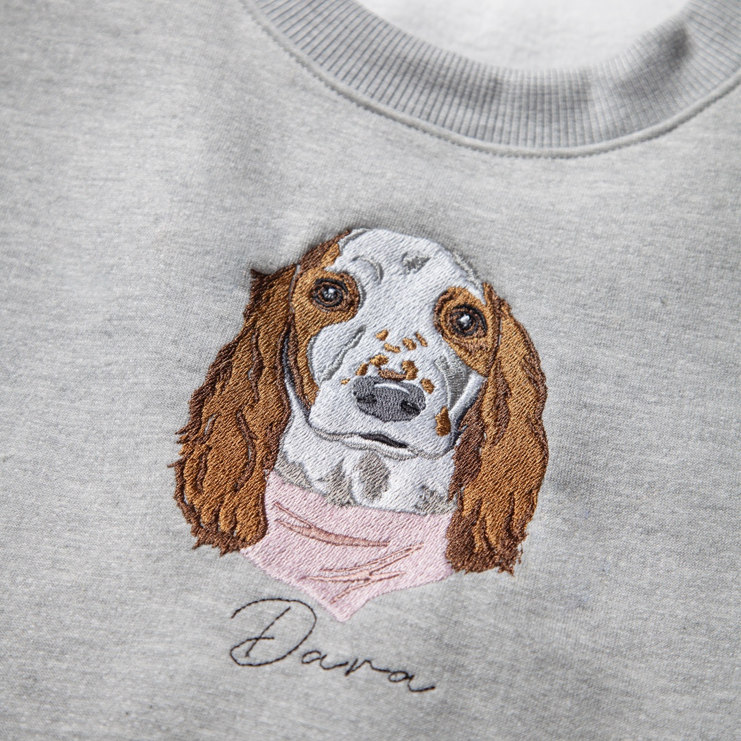 Custom Pet Color Embroidered Sweatshirt T-Shirt - Multiple Pet Portraits Available