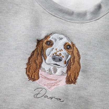 Custom Pet Color Embroidered Sweatshirt T-Shirt - Multiple Pet Portraits Available