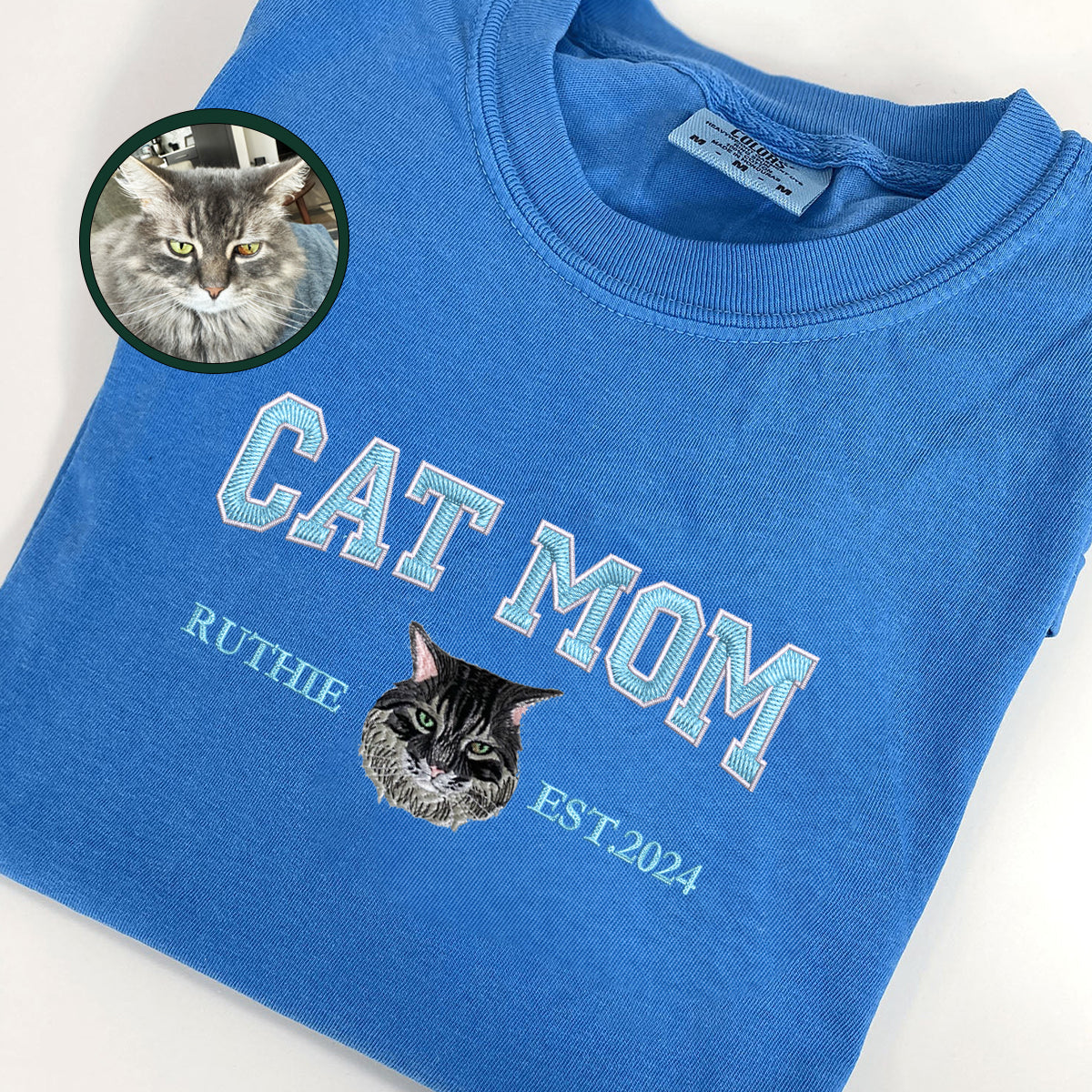 Custom Embroidered Varsity Cat Mom T-Shirt