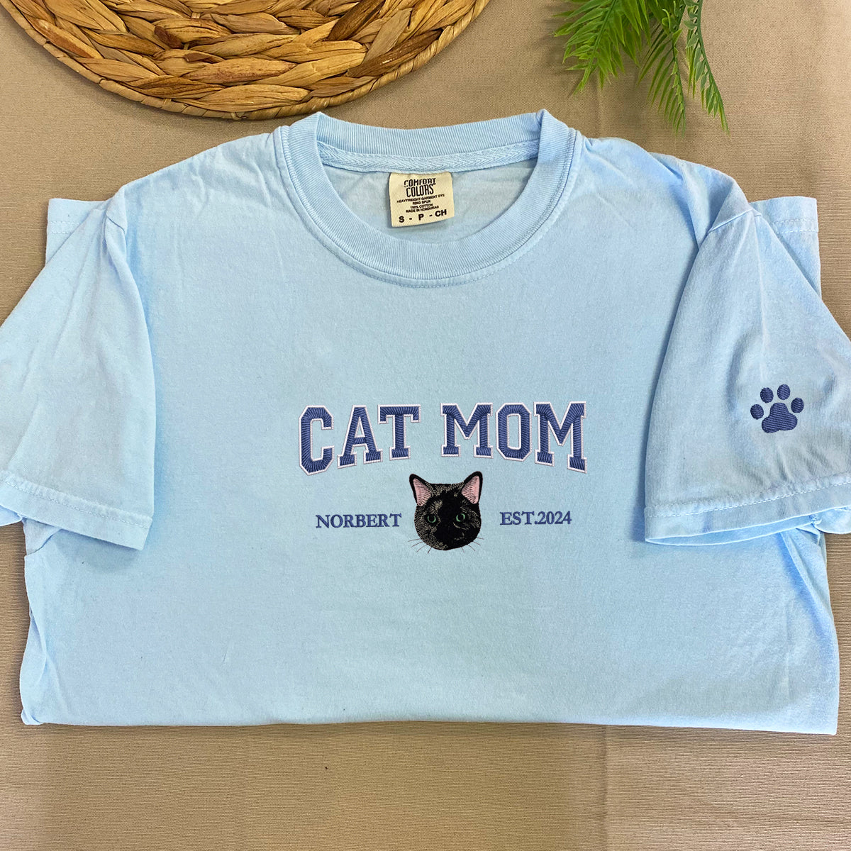 Custom Embroidered Varsity Cat Mom T-Shirt