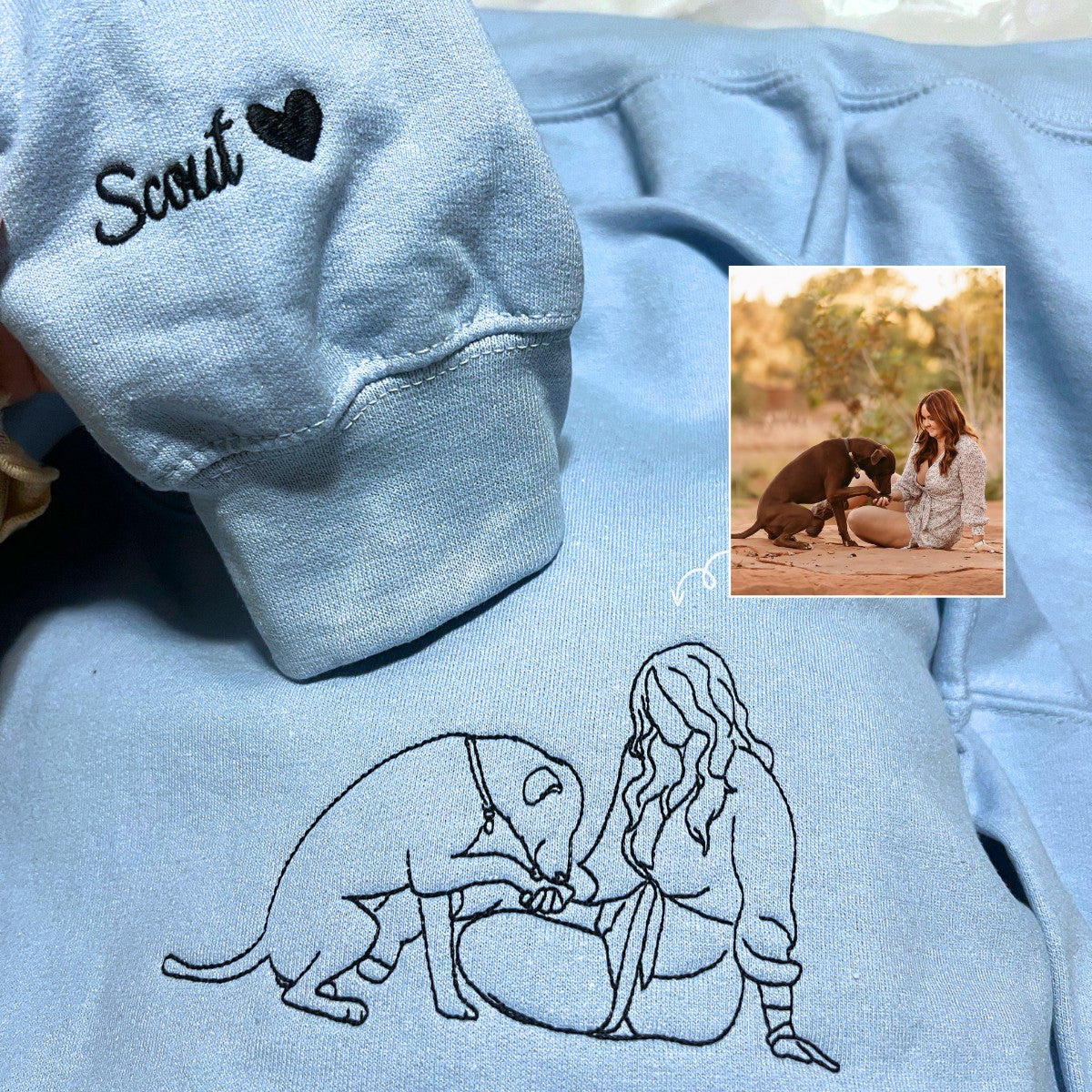 Custom Pet Portrait Embroidered Hoodie Using Pet Photo