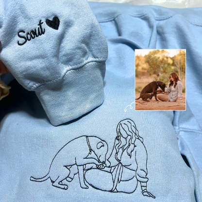 Custom Pet Portrait Embroidered Hoodie Using Pet Photo
