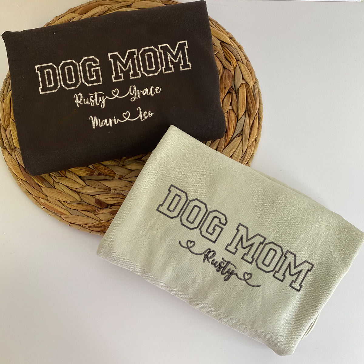 Custom Embroidered Dog Mom with Names T-Shirt