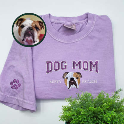 Custom Embroidered Varsity Dog Mom T-Shirt
