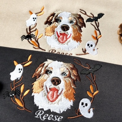 🎃🐾Custom Embroidered Halloween Dog Sweatshirt from Your Photo with Wreath | Halloween Gift