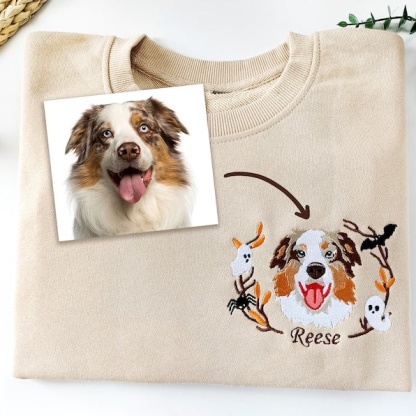 🎃🐾Custom Embroidered Halloween Dog Sweatshirt from Your Photo with Wreath | Halloween Gift