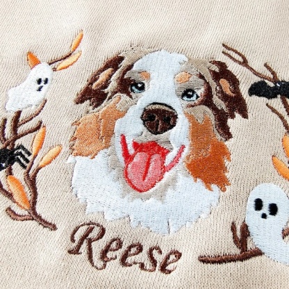 🎃🐾Custom Embroidered Halloween Dog Sweatshirt from Your Photo with Wreath | Halloween Gift