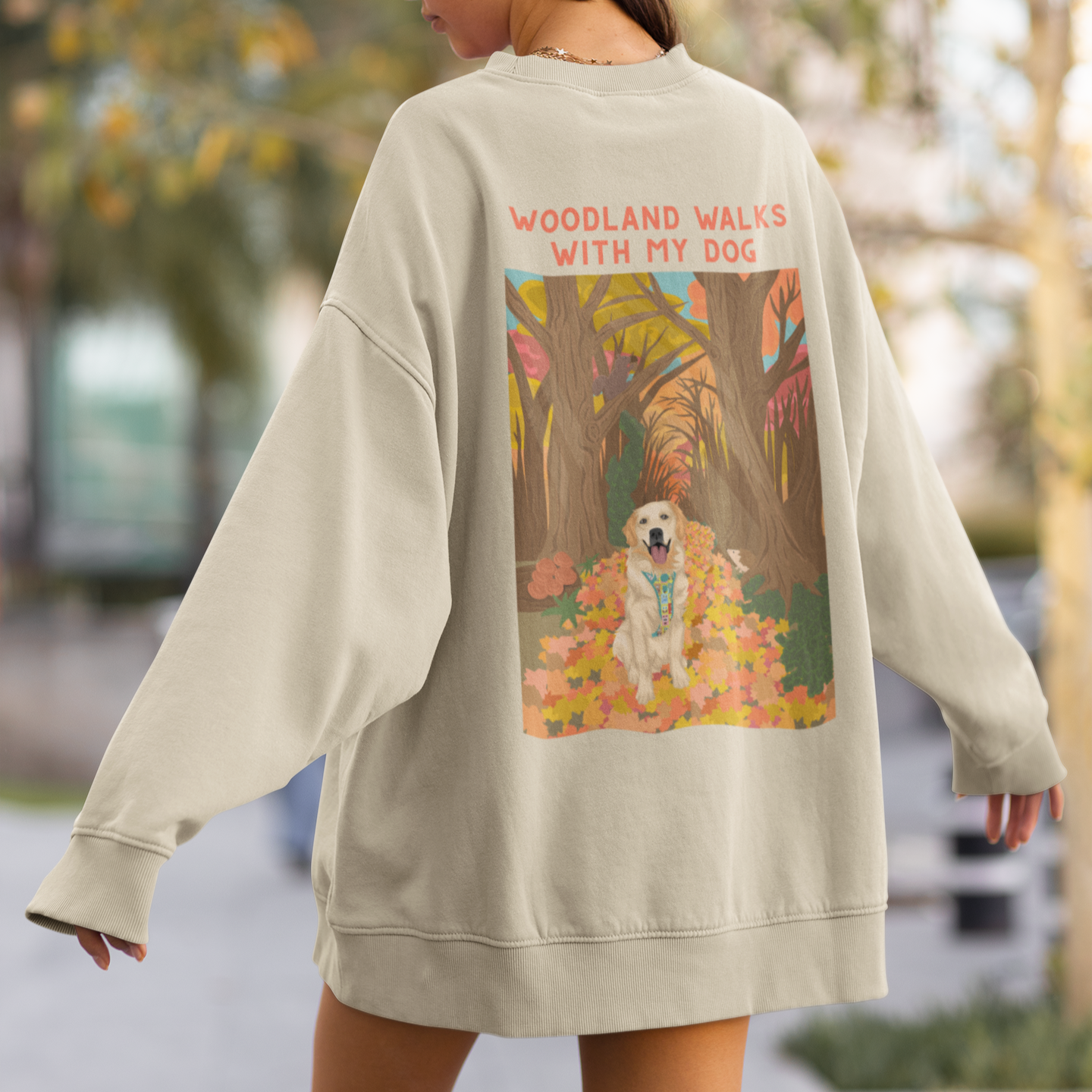 Personalization Printed Pet Portrait Autumn Walks Organic Sweatshirt,T-shirt